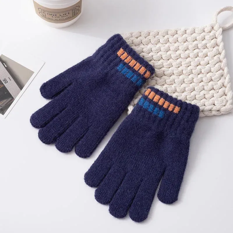 Kids Gloves Winter Boys Plain Full Finger Knitted Soft Children Mittens 5-12Y Boys Outdoor Keep Warm Autumn Glove