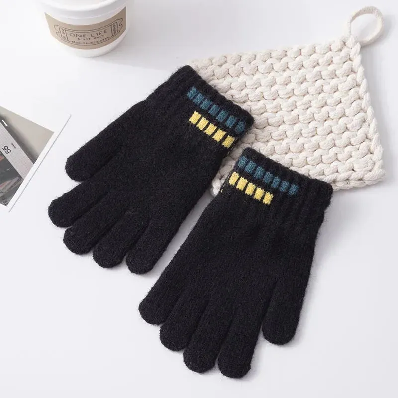 Kids Gloves Winter Boys Plain Full Finger Knitted Soft Children Mittens 5-12Y Boys Outdoor Keep Warm Autumn Glove