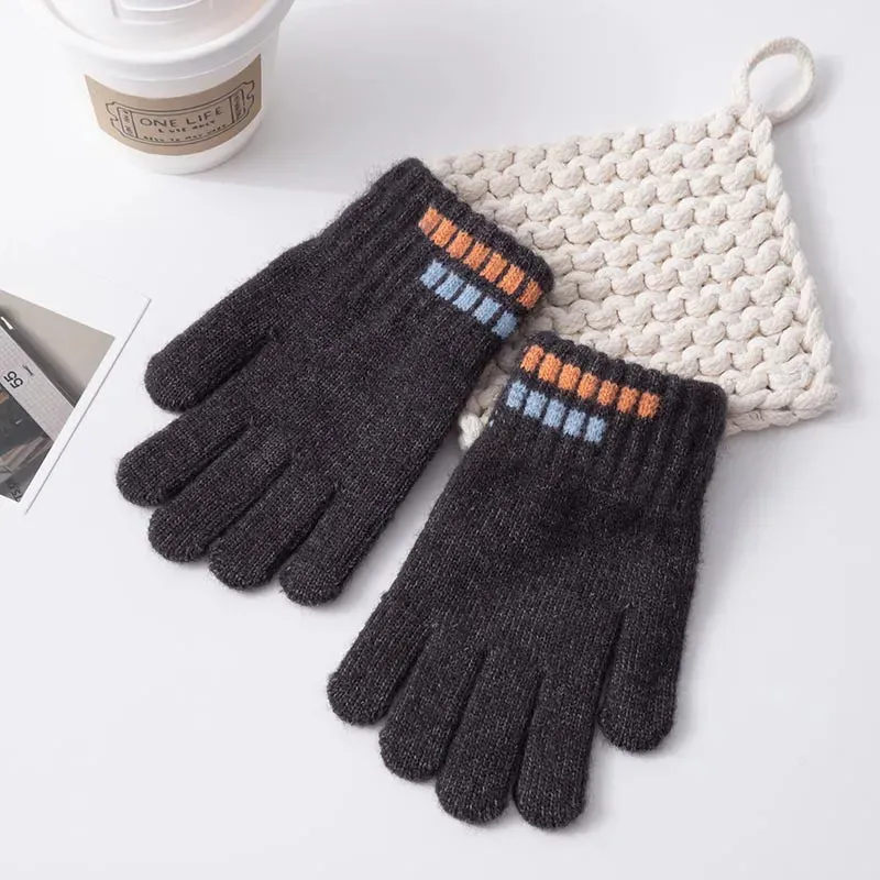 Kids Gloves Winter Boys Plain Full Finger Knitted Soft Children Mittens 5-12Y Boys Outdoor Keep Warm Autumn Glove