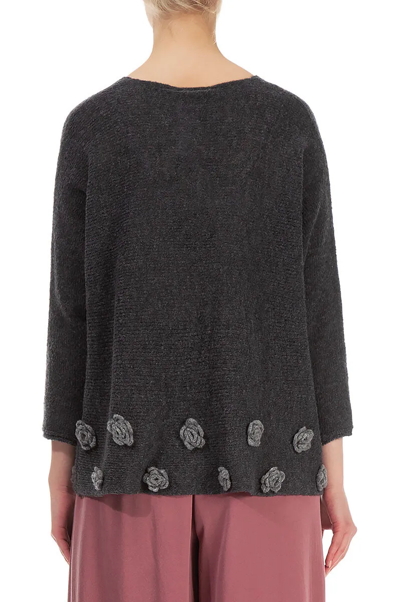 Light Flowers Dark Grey Wool Sweater