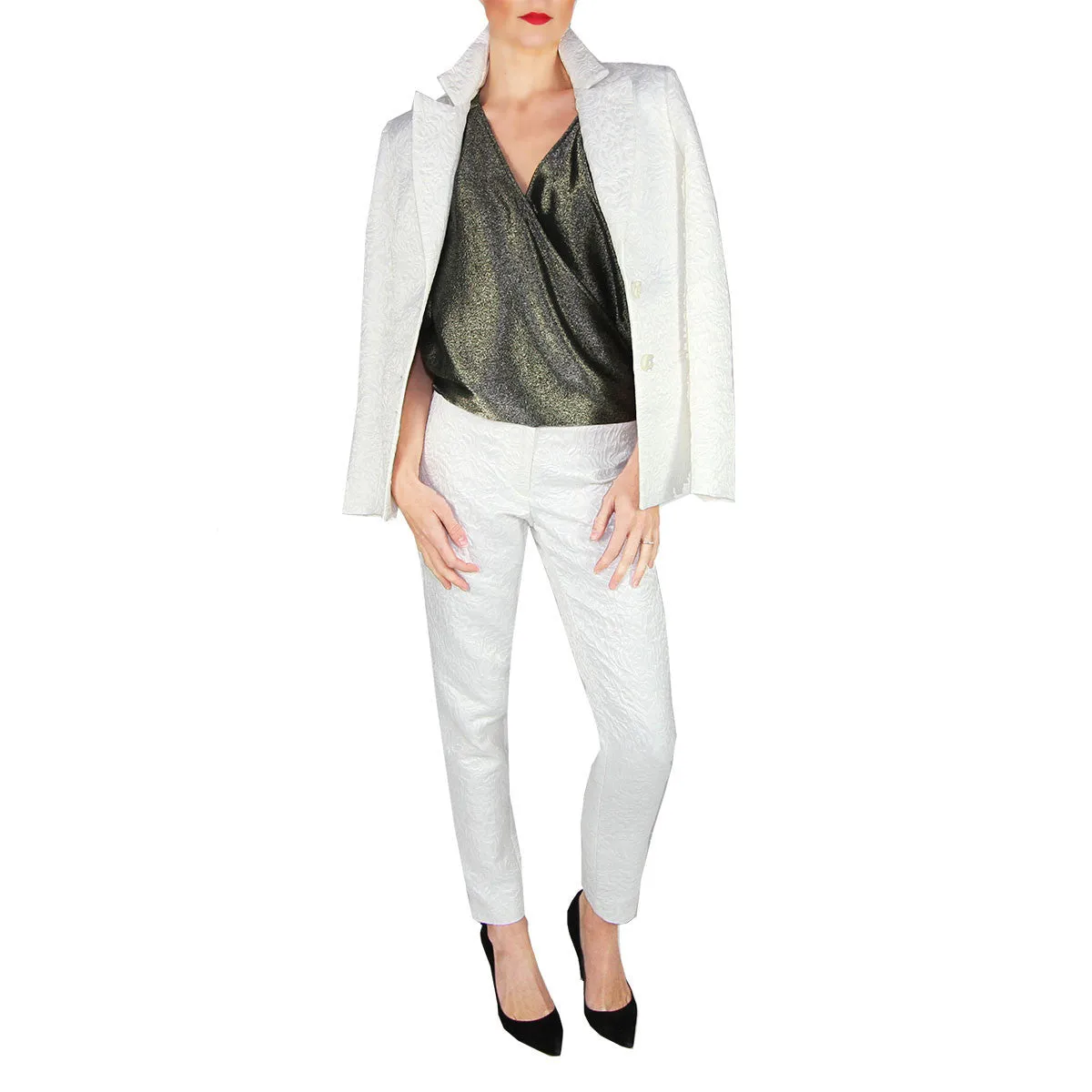 Lizzie Blazer in White Jacquard