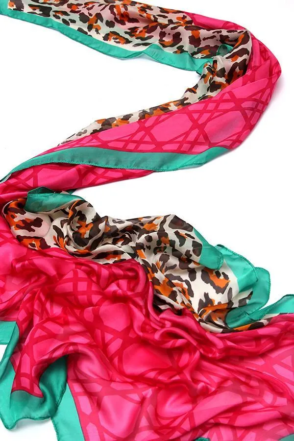 Long Chiffon Scarf Turquoise and Pink Theme Leopard Print CHL115