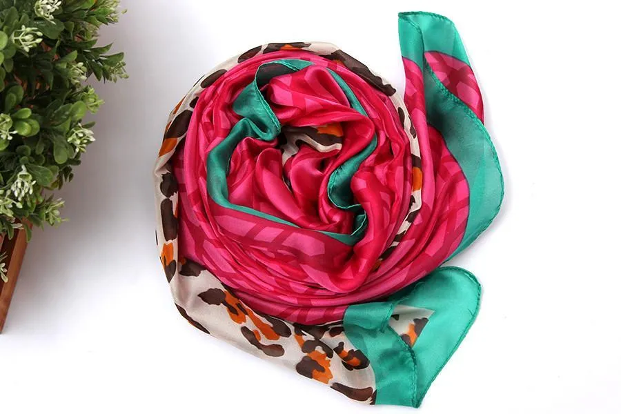 Long Chiffon Scarf Turquoise and Pink Theme Leopard Print CHL115