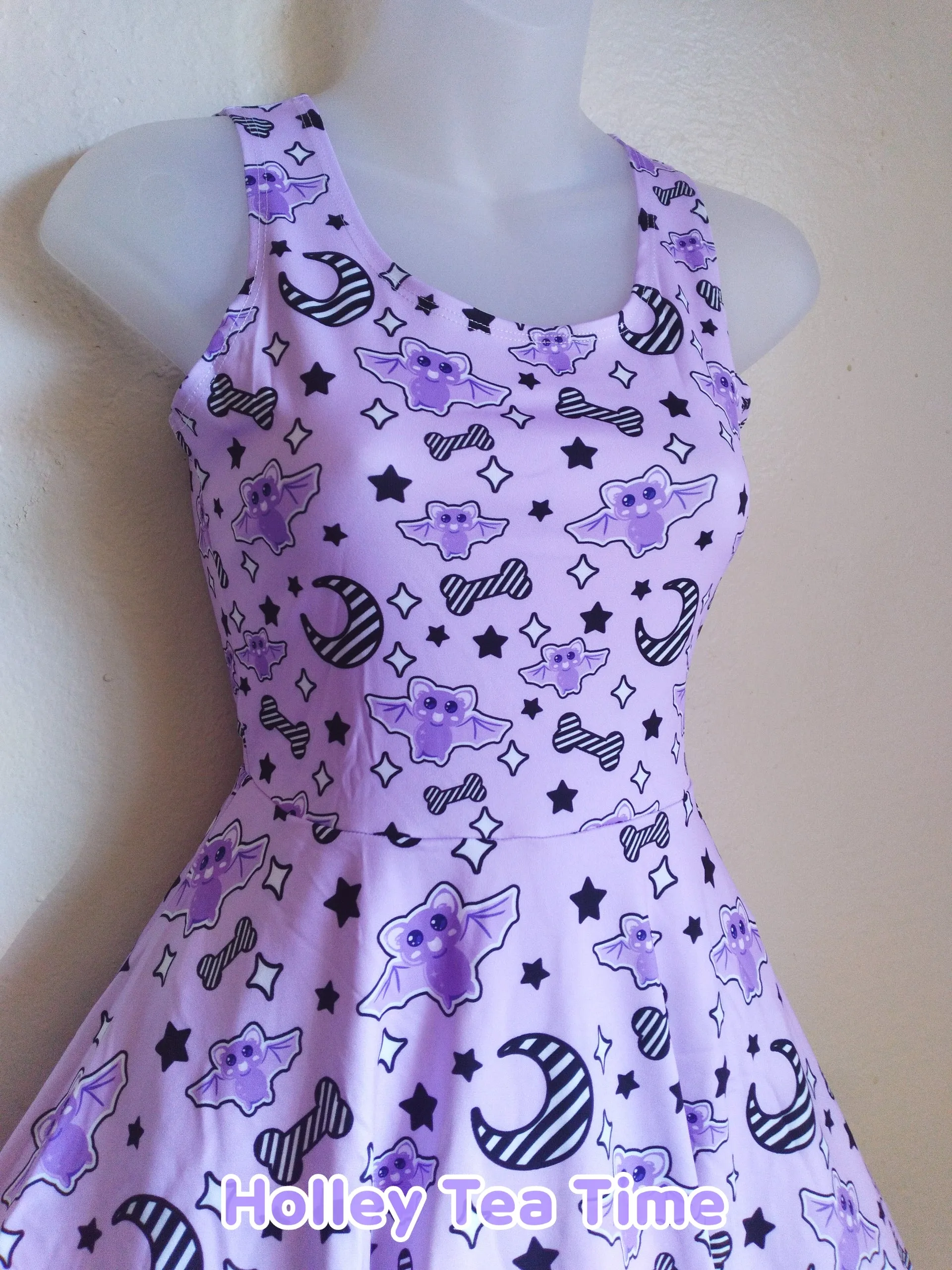 Magical kawaii spooky bats purple Skater Dress [made to order]