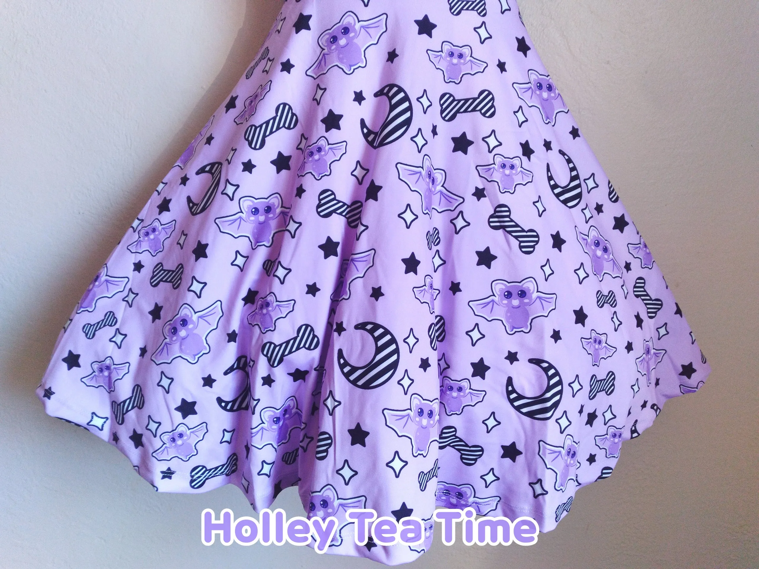 Magical kawaii spooky bats purple Skater Dress [made to order]