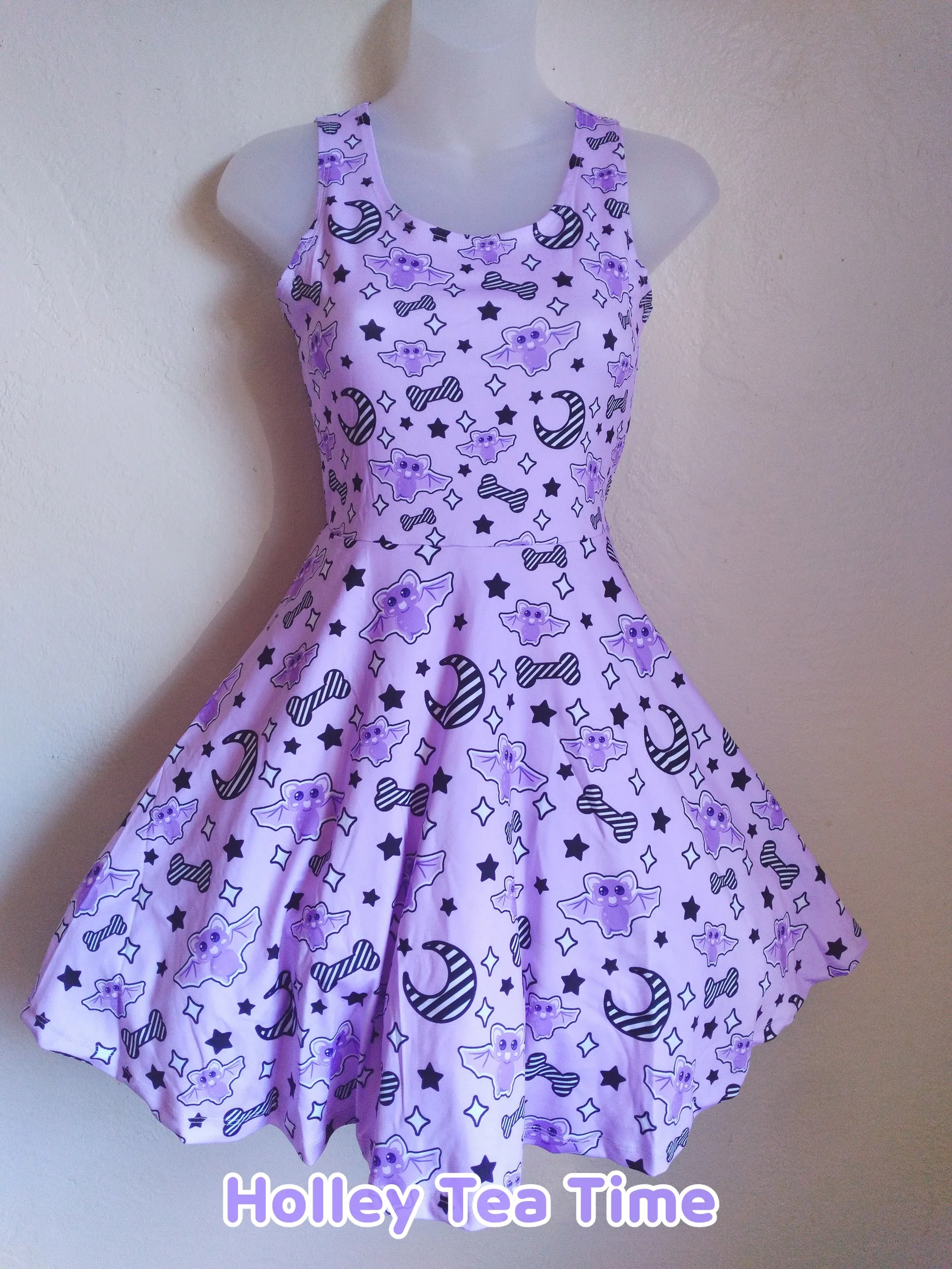 Magical kawaii spooky bats purple Skater Dress [made to order]