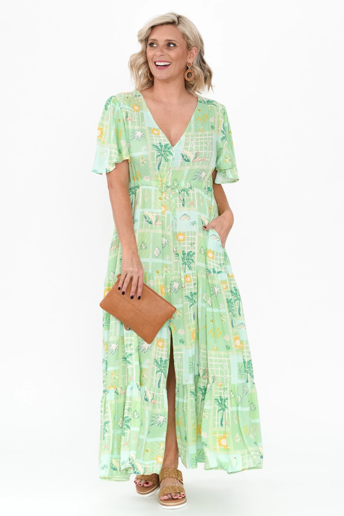 Marcelle Green Tropical Tier Dress