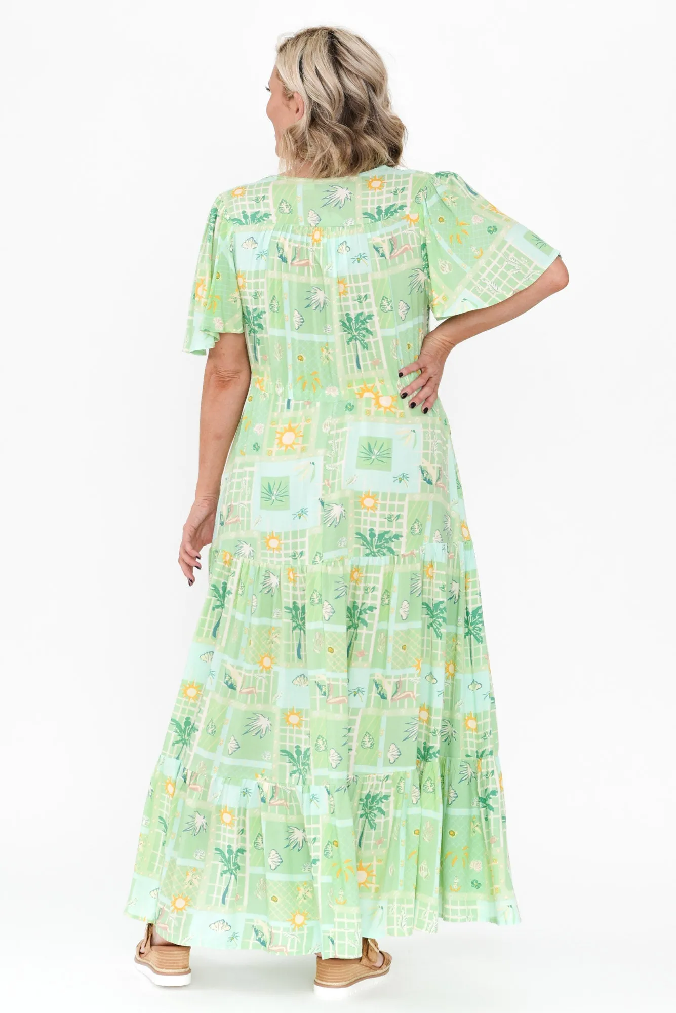 Marcelle Green Tropical Tier Dress