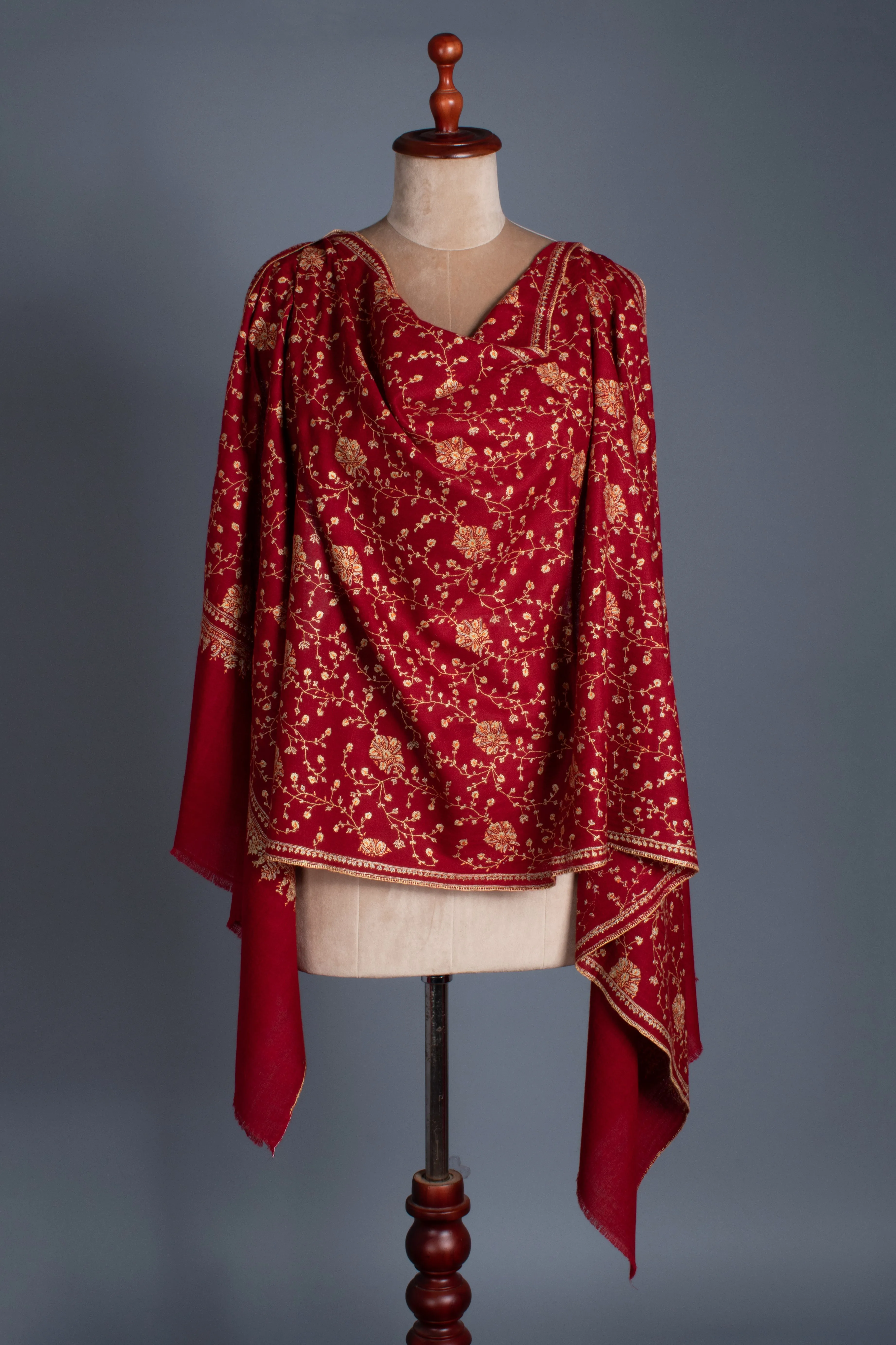 Maroon Embroidered Glamours Cashmere Scarf