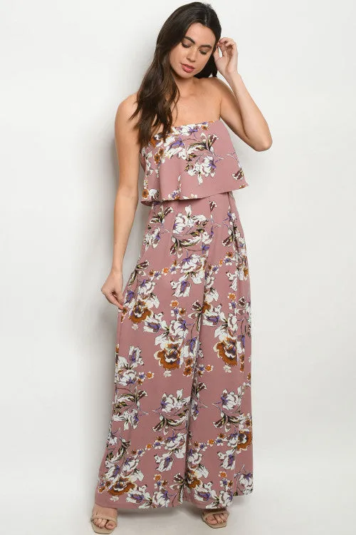 Mauve Floral Sleeveless Jumpsuit