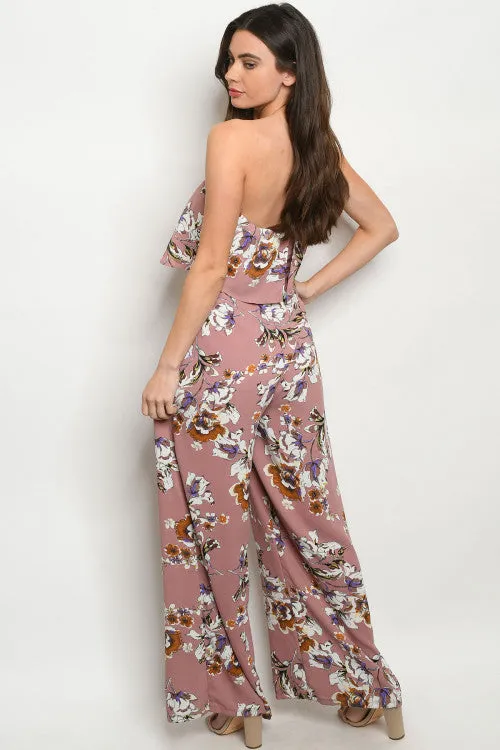 Mauve Floral Sleeveless Jumpsuit