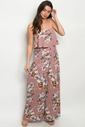 Mauve Floral Sleeveless Jumpsuit