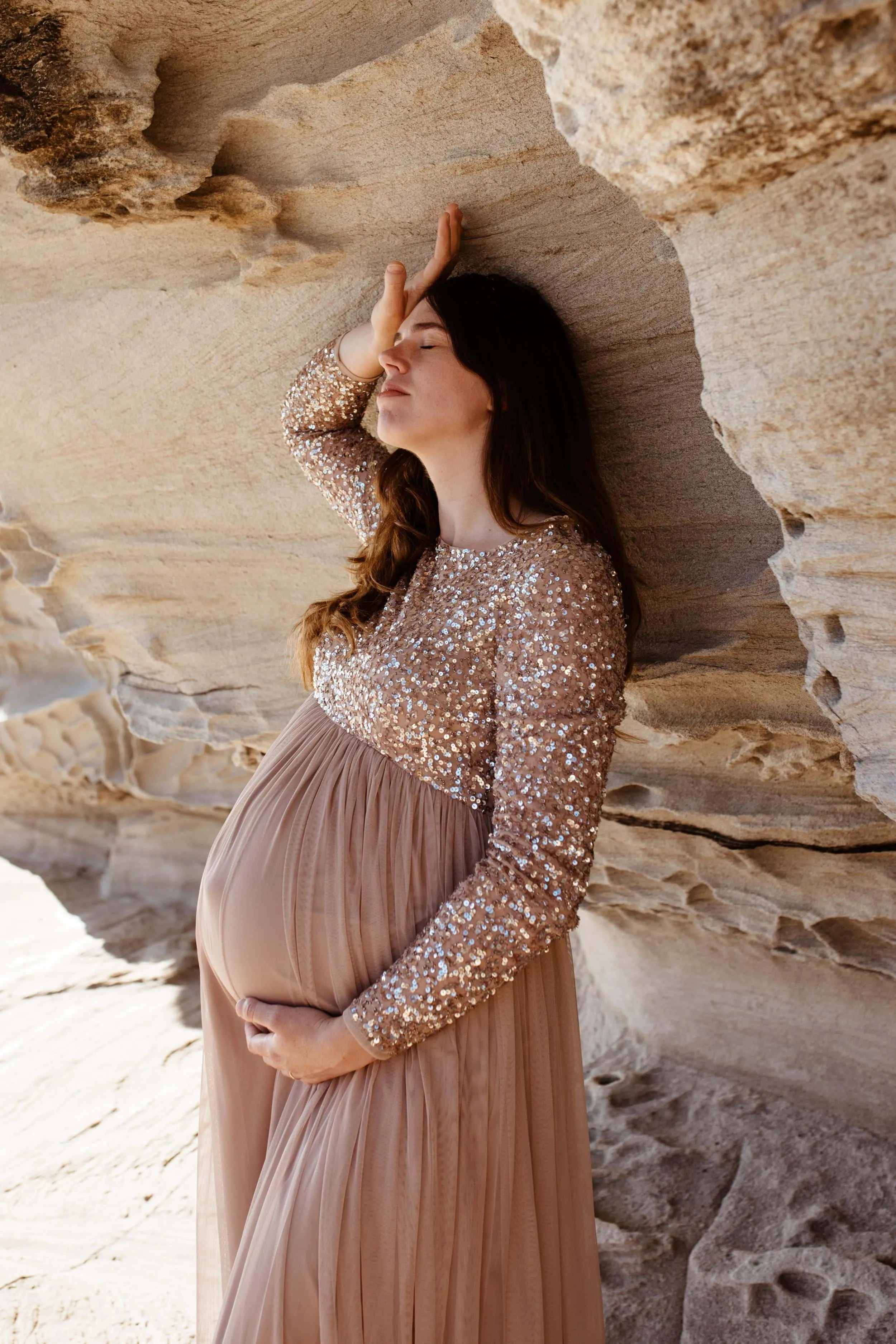 Maya Maternity Long Sleeve Tulle Maxi with Sequins