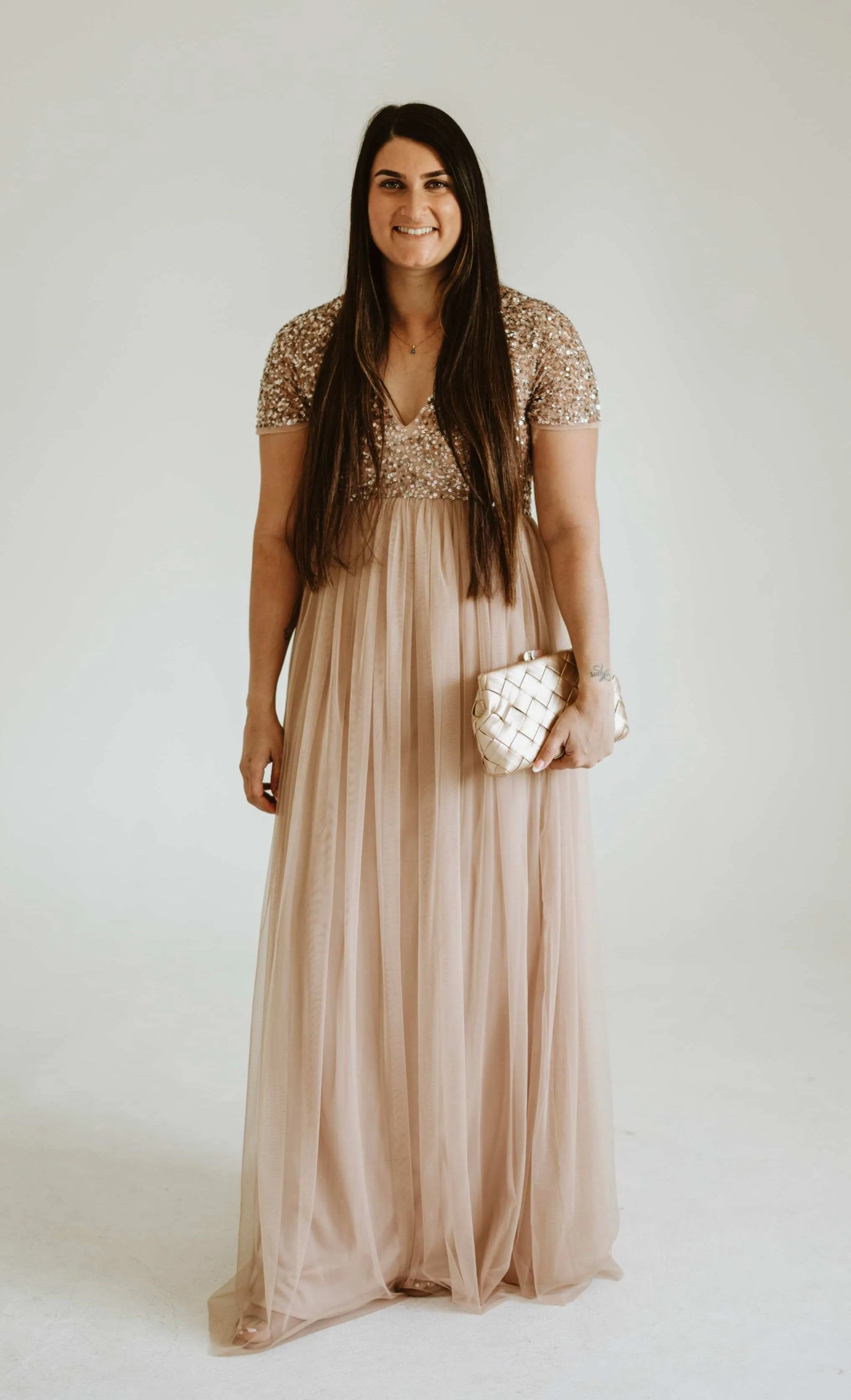 Maya Maternity Short Sleeve Tulle Maxi With Sequins