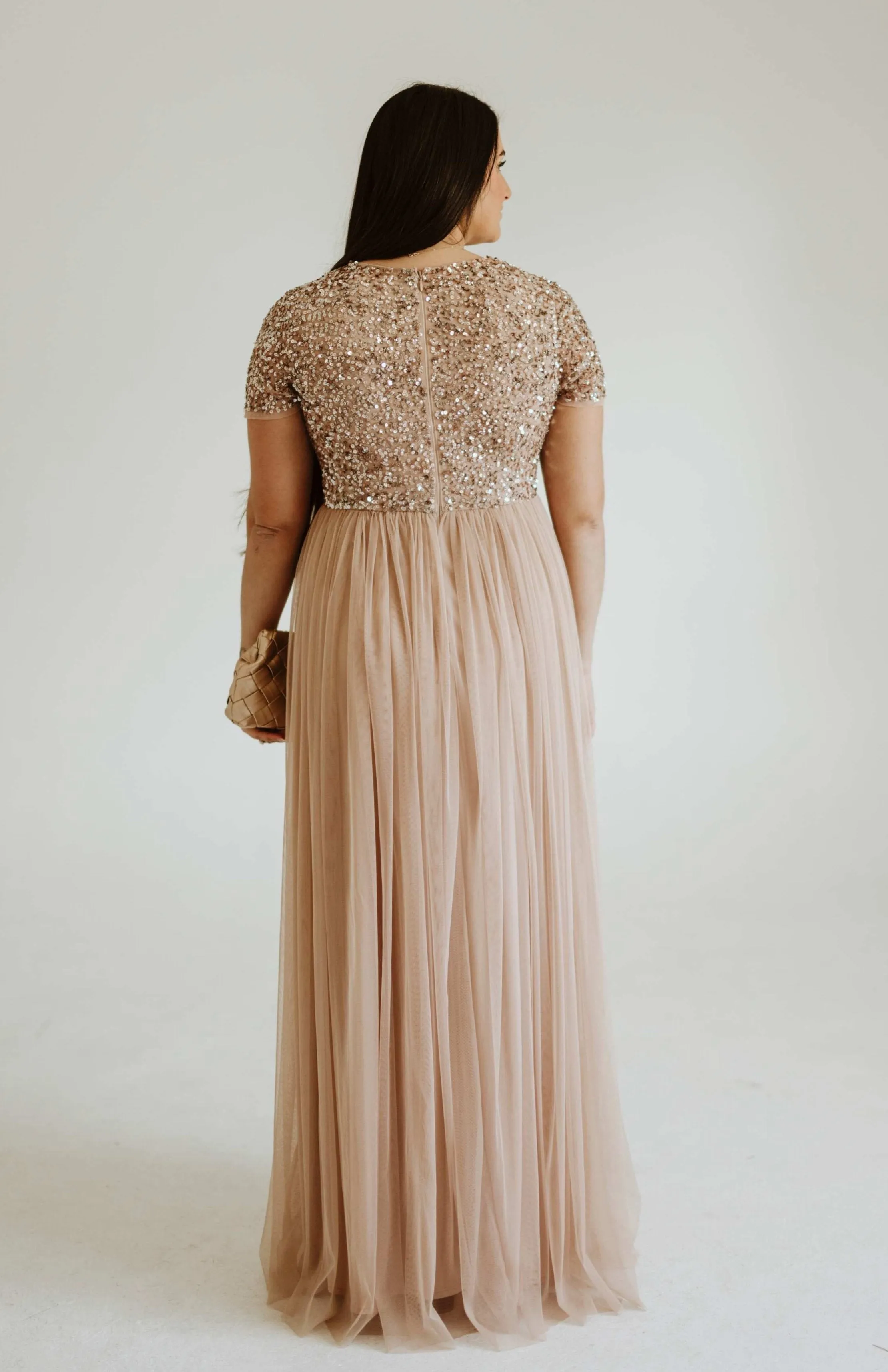 Maya Maternity Short Sleeve Tulle Maxi With Sequins