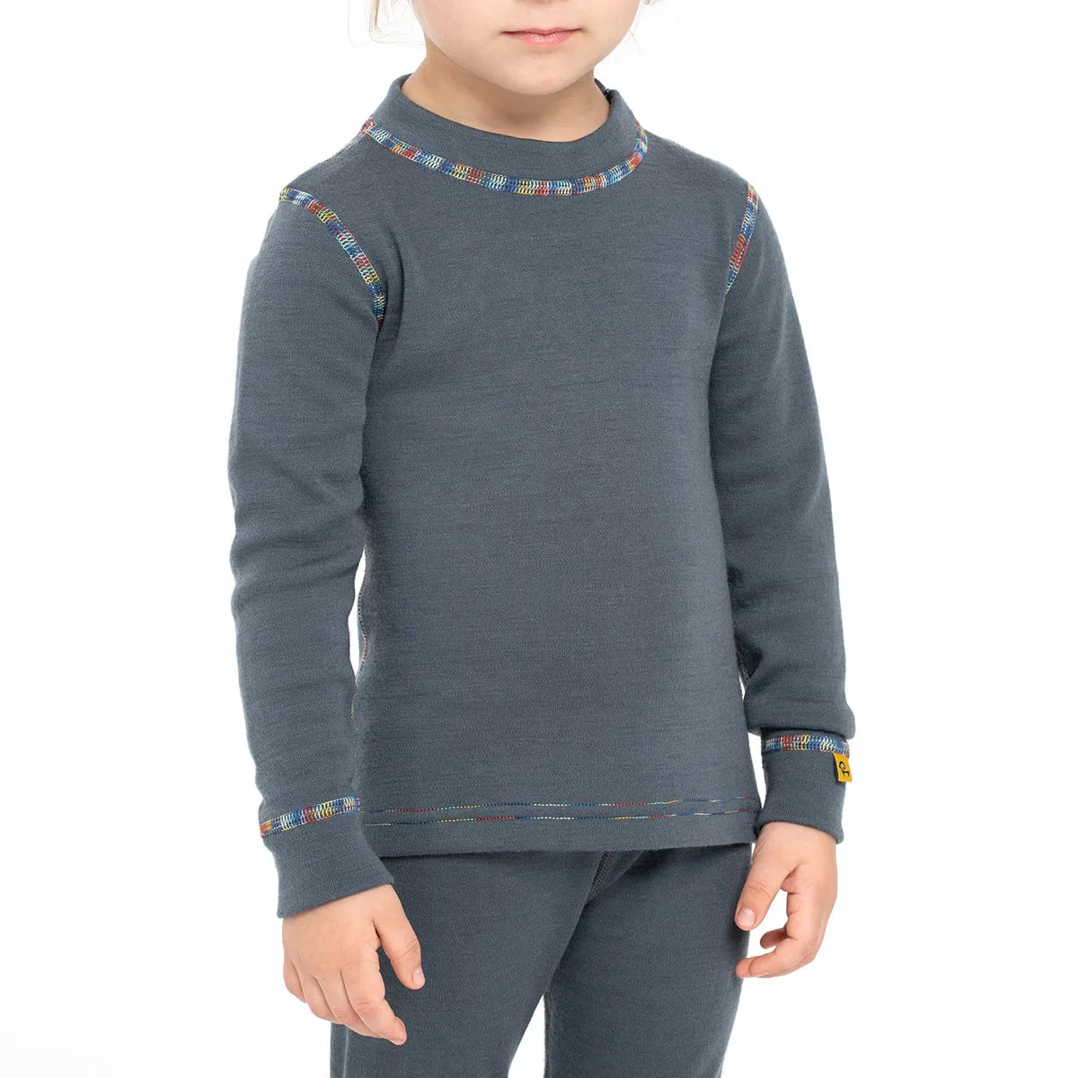 MENIQUE Long Sleeve Crew 100% Merino Wool Kids Shirt Perfect Grey