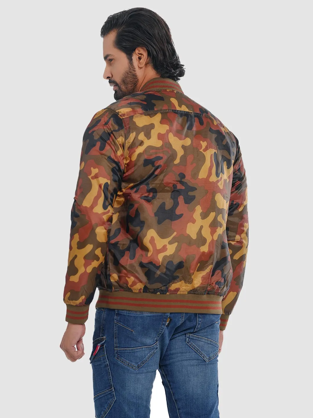 Men's Casual Bomber Jacket in Brownish Camo