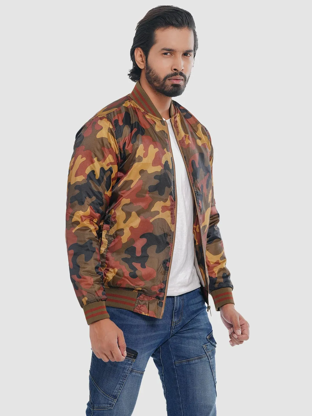 Men's Casual Bomber Jacket in Brownish Camo