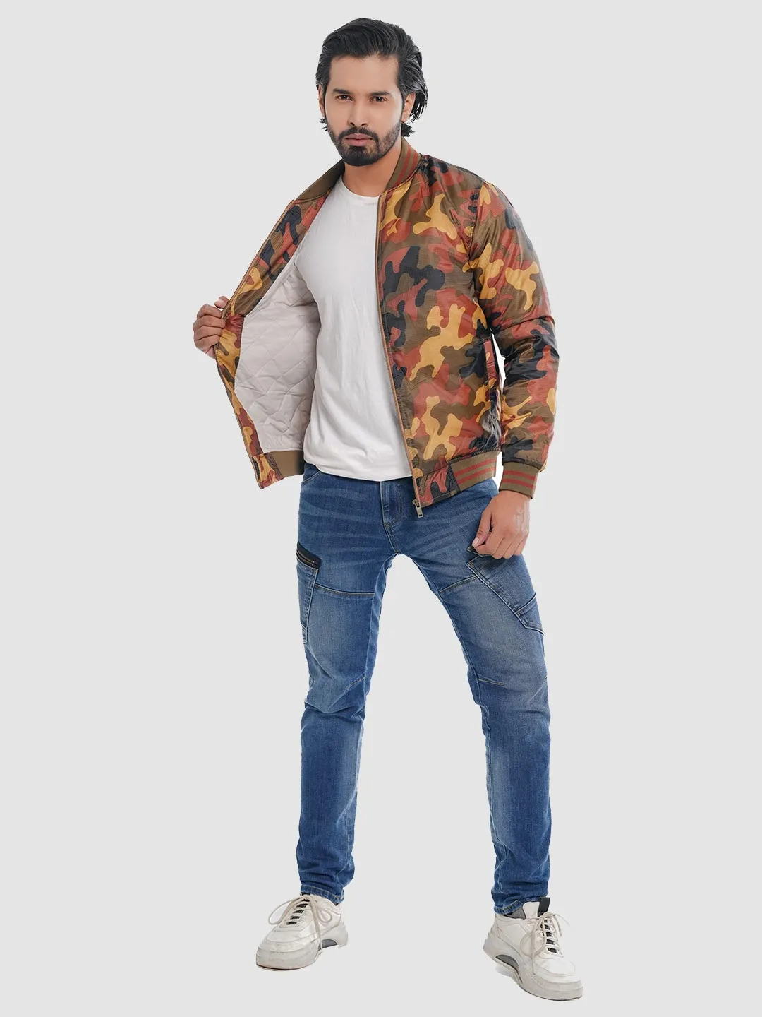 Men's Casual Bomber Jacket in Brownish Camo