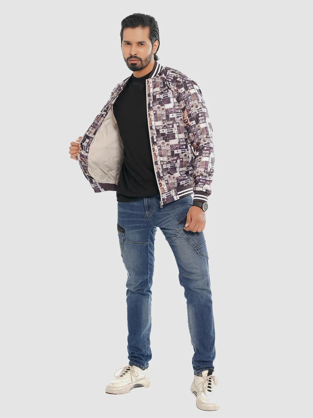 Men's Casual Bomber Jacket in Dove Gray