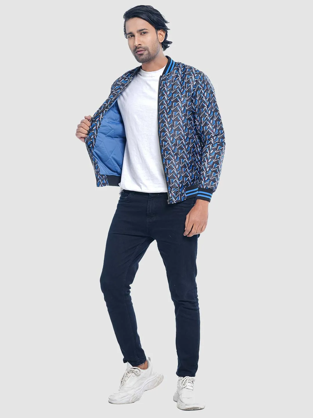 Men's Casual Bomber Jacket in Midnight Blue