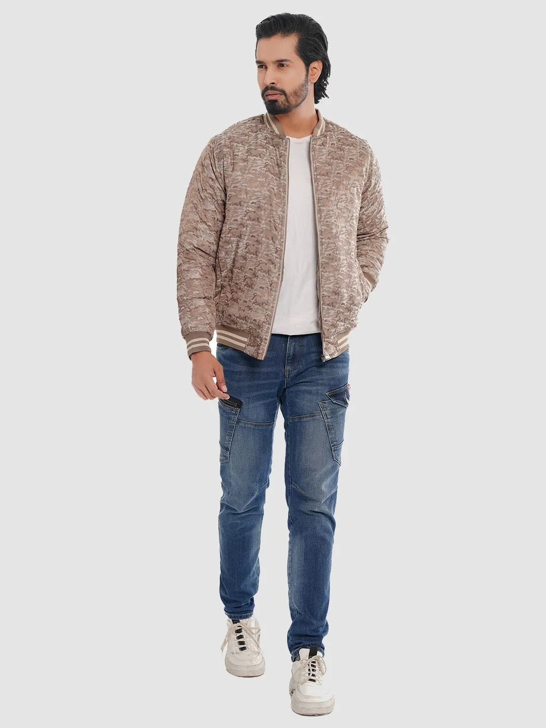 Men's Casual Bomber Jacket in Sand Brown