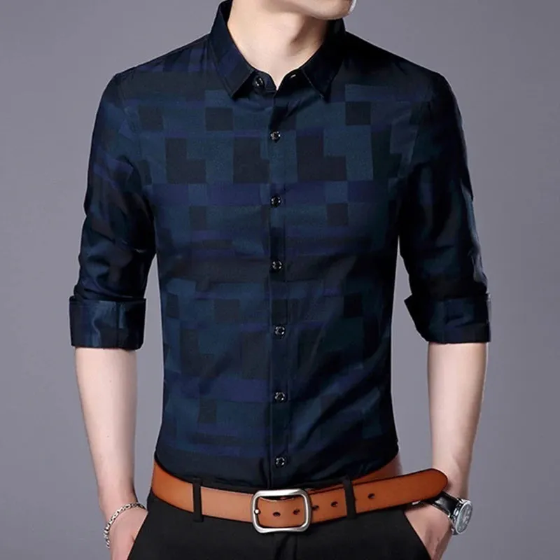 Men's Casual Business Long Sleeve Shirt Formal Office Men Tshirt