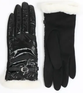 Metallic Look Gloves with Faux Sheepskin Trim