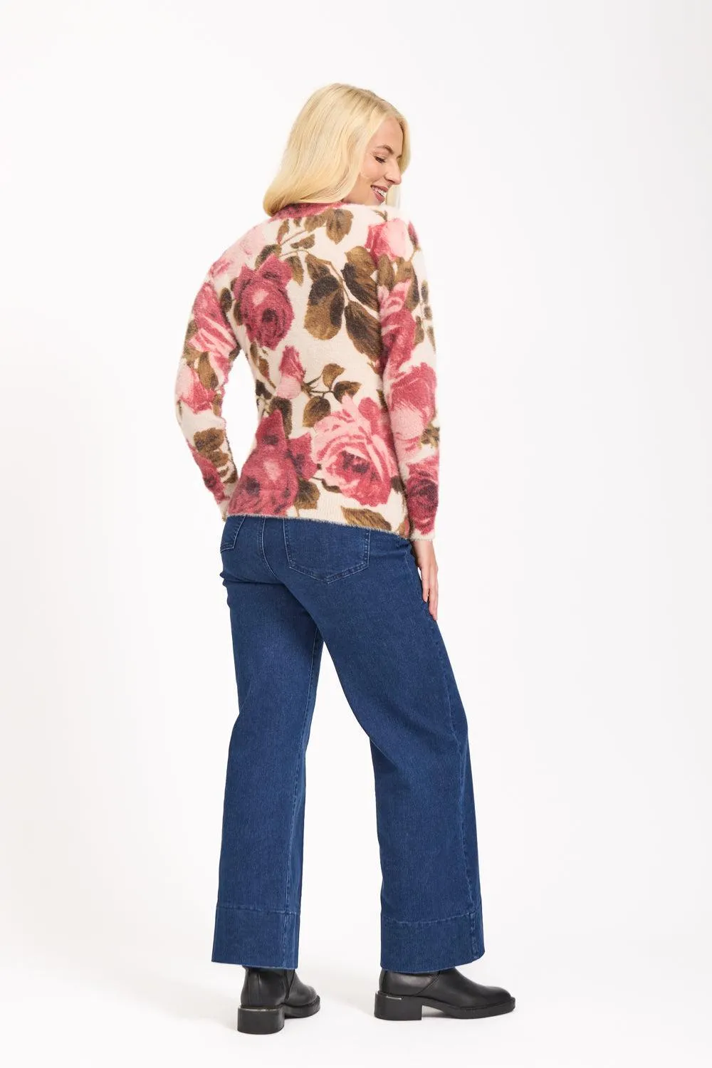 MF-554 Rose Print Fluffy Jumper