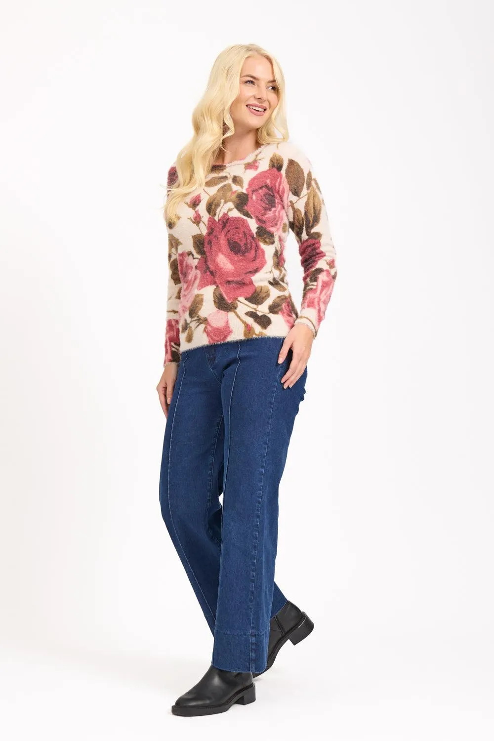 MF-554 Rose Print Fluffy Jumper