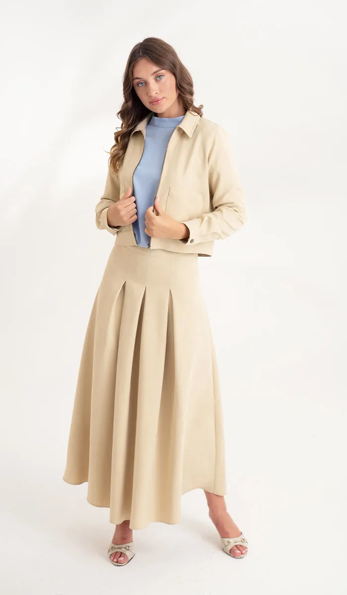 Mia Pleated Long Maxi Skirt - Khaki - Final Sale