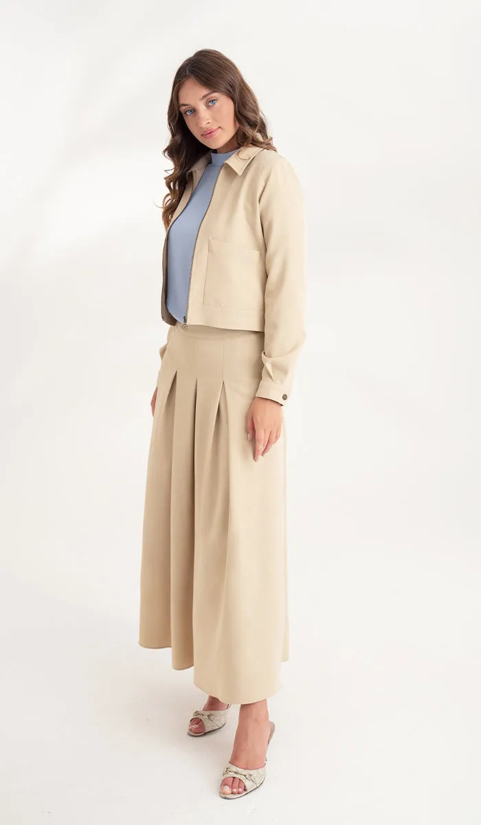 Mia Pleated Long Maxi Skirt - Khaki - Final Sale