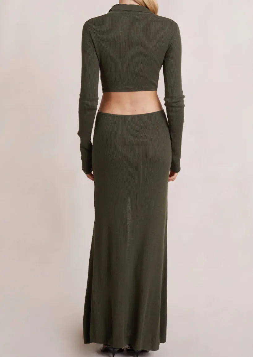 Mila Knit L/S Maxi Dress - Army