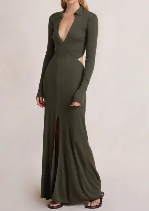 Mila Knit L/S Maxi Dress - Army