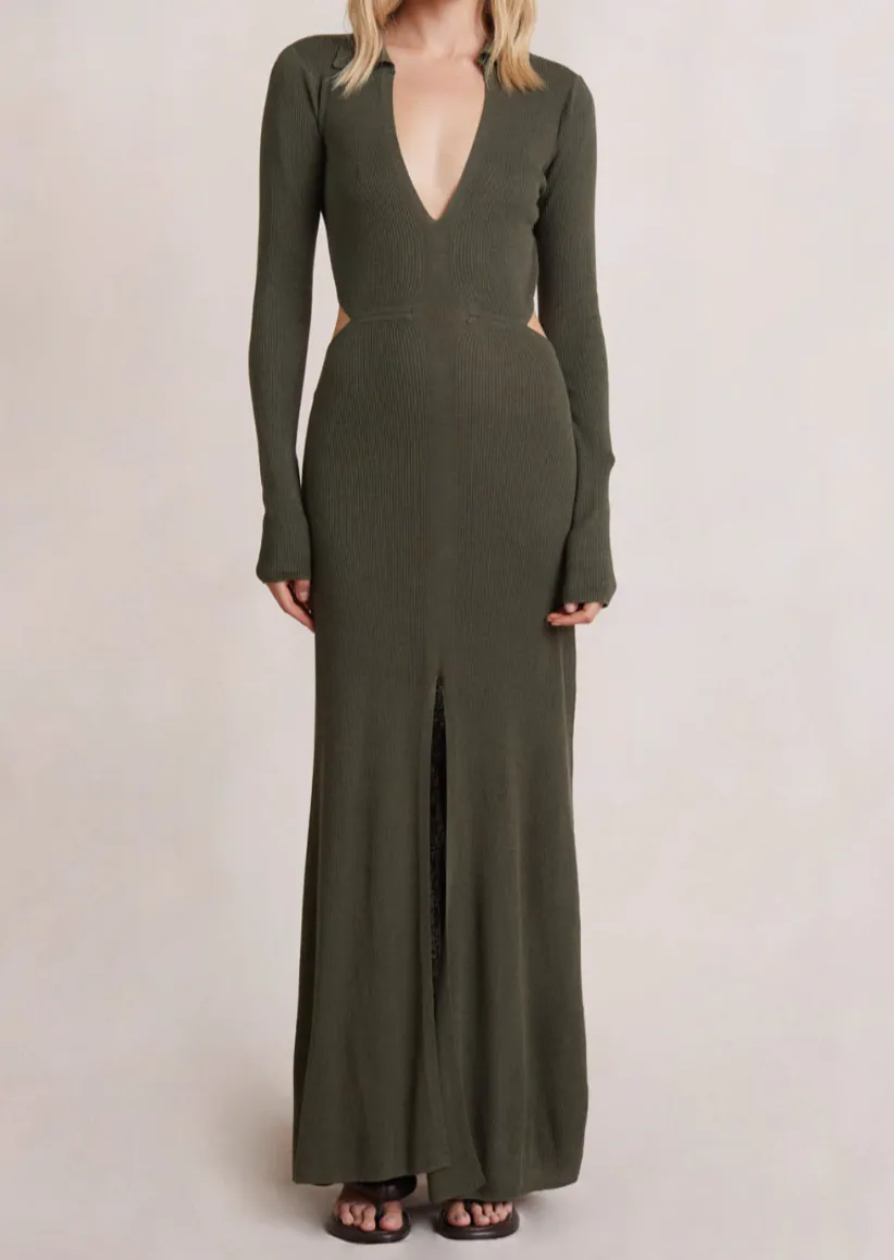 Mila Knit L/S Maxi Dress - Army