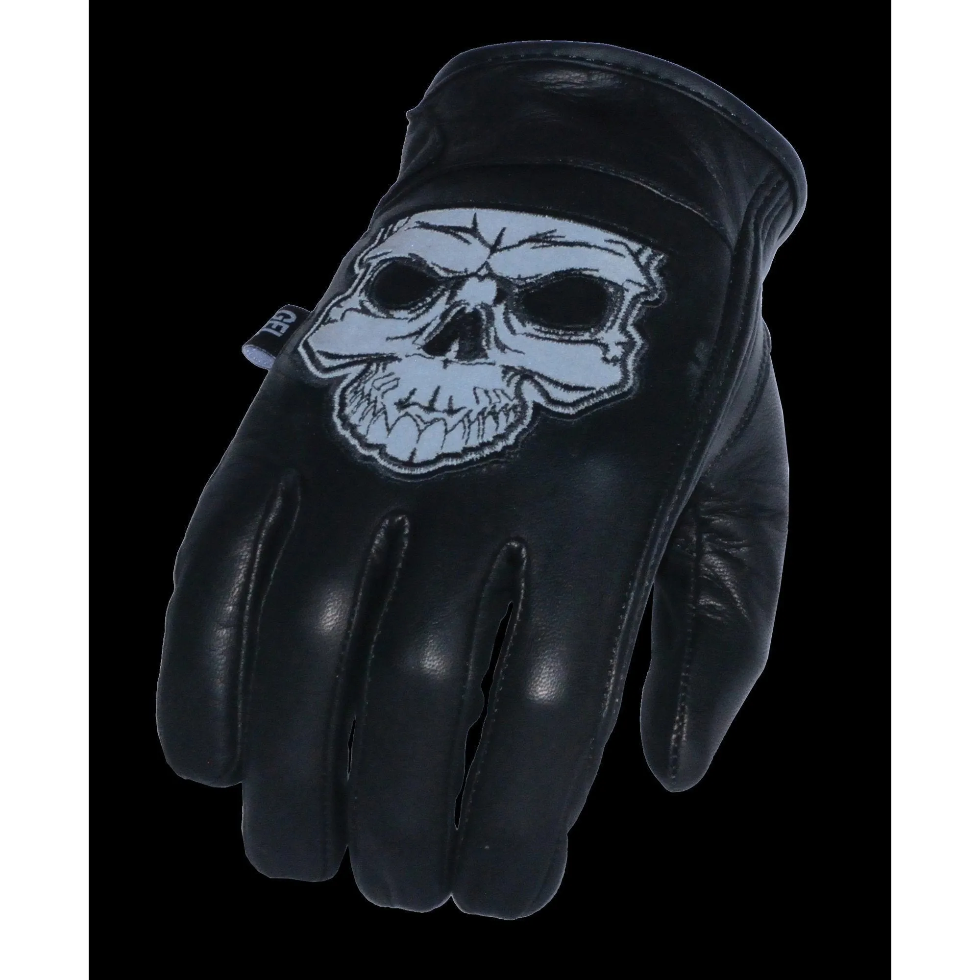 Milwaukee Leather Men's Black Leather ‘Reflective Skull’ Motorcycle Hand Gloves W/Gel Padded Palm MG7570