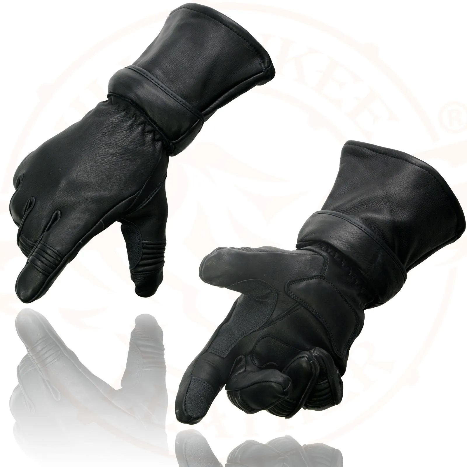 Milwaukee Leather Men's Gauntlet Motorcycle Hand Gloves- Deerskin Zip-Off-Long Cuff Thermal Lined Gel Palm-SH852