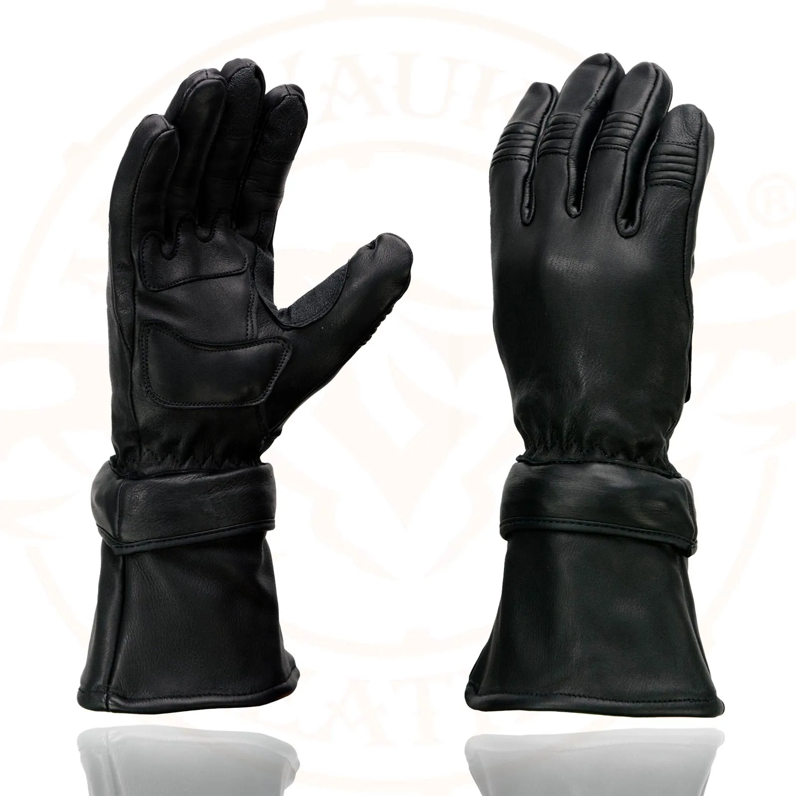 Milwaukee Leather Men's Gauntlet Motorcycle Hand Gloves- Deerskin Zip-Off-Long Cuff Thermal Lined Gel Palm-SH852