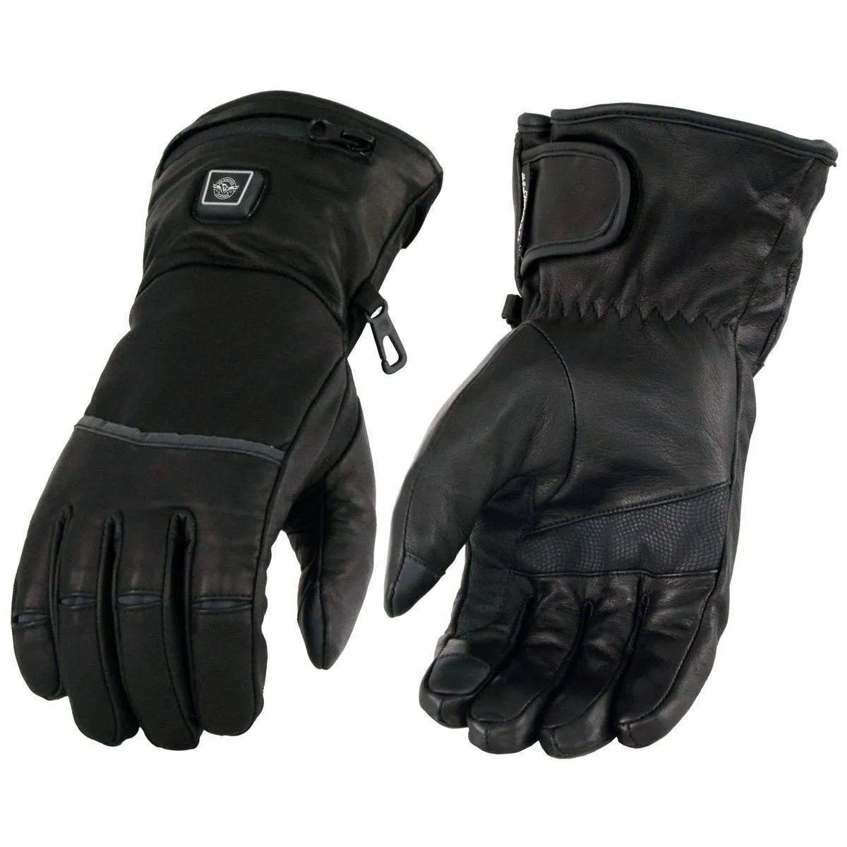 Milwaukee Leather MG7513 Men's Black ‘Heated’ Gauntlet Waterproof Winter Gloves with i-Touch