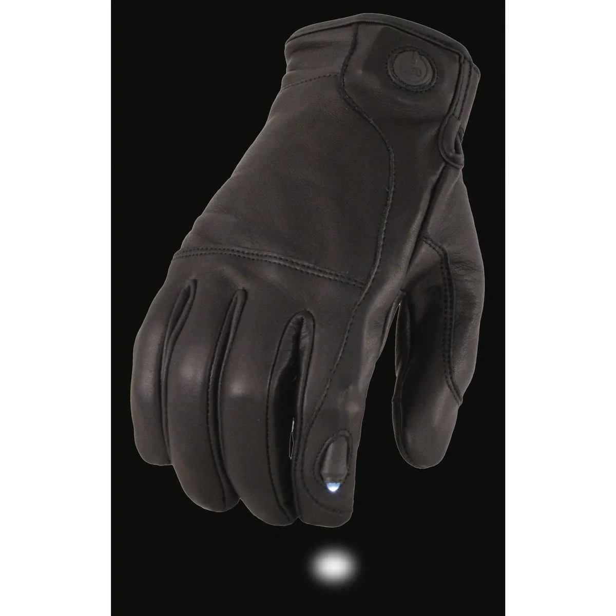 Milwaukee Leather MG7599 Men's Black Leather with i-Touch Screen Led Finger Light Motorcycle Hand Gloves