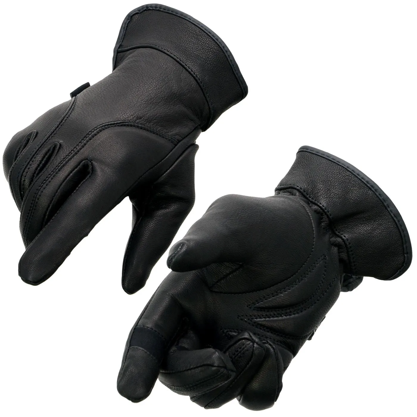 Milwaukee Leather MG7700 Women's Black Leather Gel Palm Lightweight Motorcycle Hand Gloves W/ Open Wrist Expansion