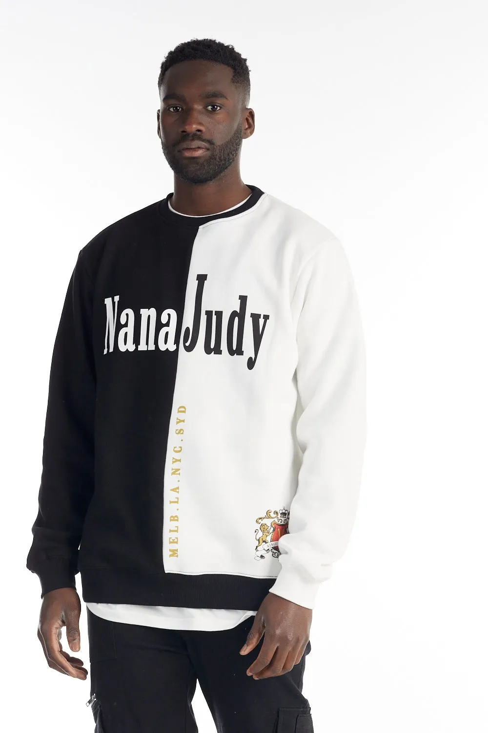 nANA jUDY Mens Vincent Crew Neck Sweater Black White