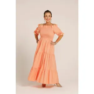 Off Shoulder Cotton Maxi Dress | Coral