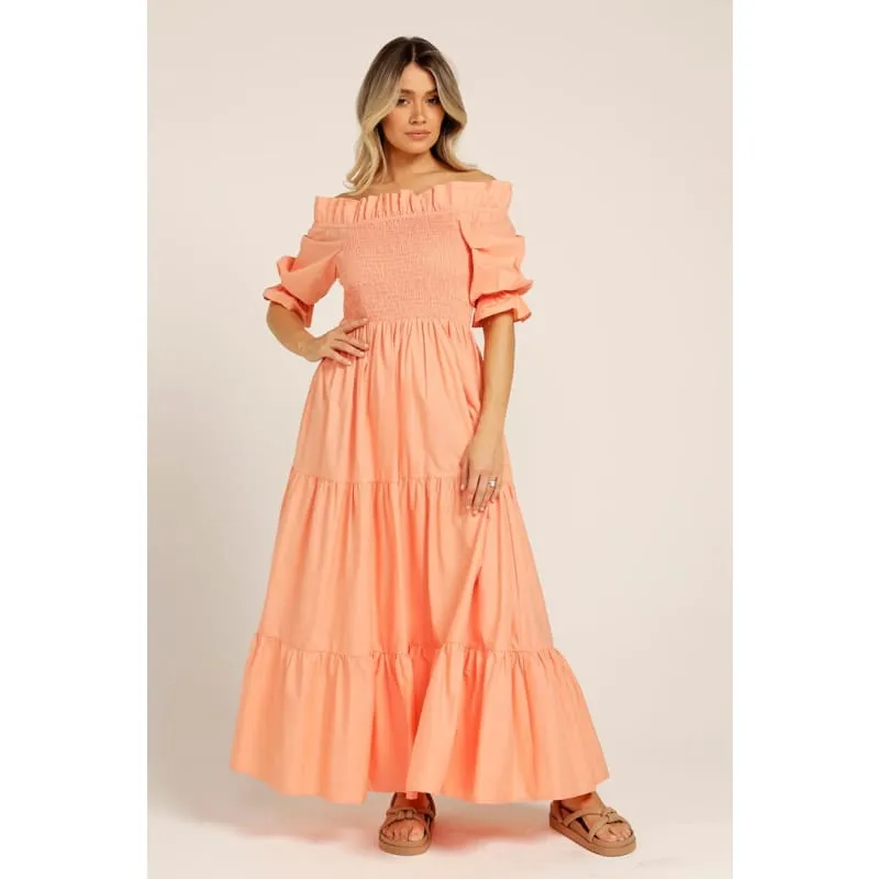 Off Shoulder Cotton Maxi Dress | Coral