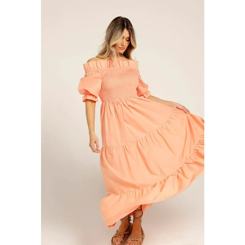 Off Shoulder Cotton Maxi Dress | Coral