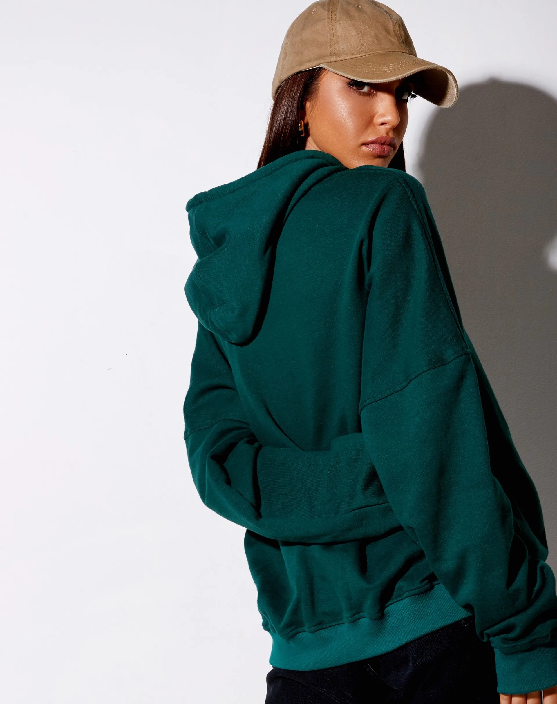 Oversize Hoody in Bottle Green 'Too Many Feelings'