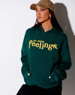 Oversize Hoody in Bottle Green 'Too Many Feelings'