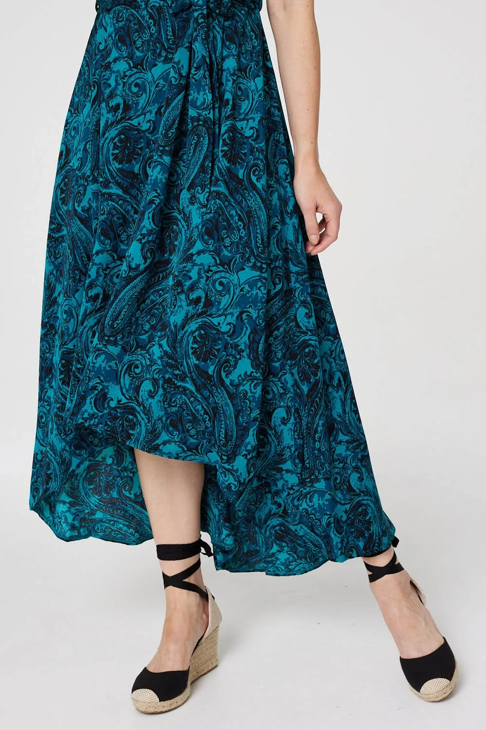 Paisley Print High Low Wrap Dress