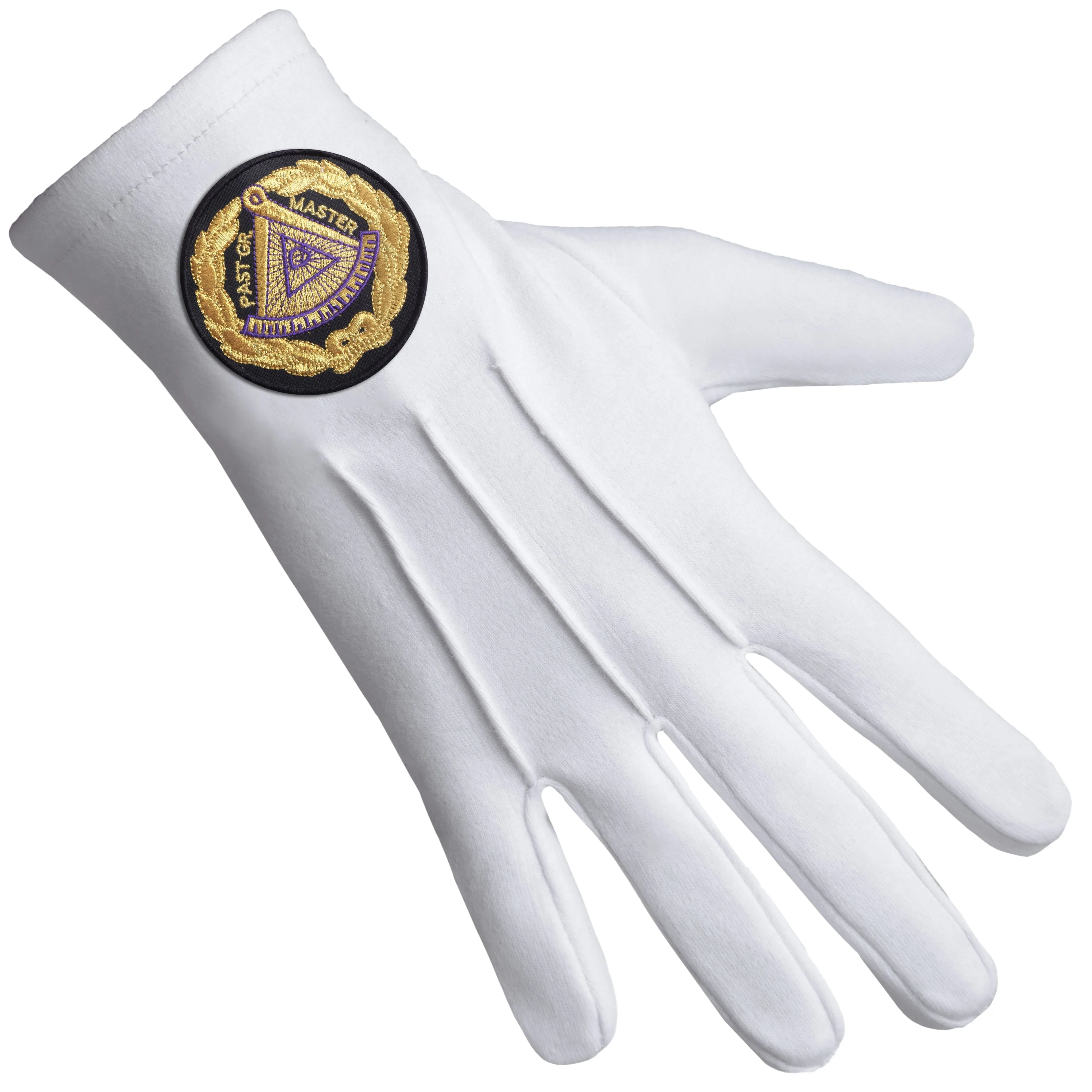 Past Grand Master Blue Lodge Gloves - Machine Embroidery Cotton With Black Patch