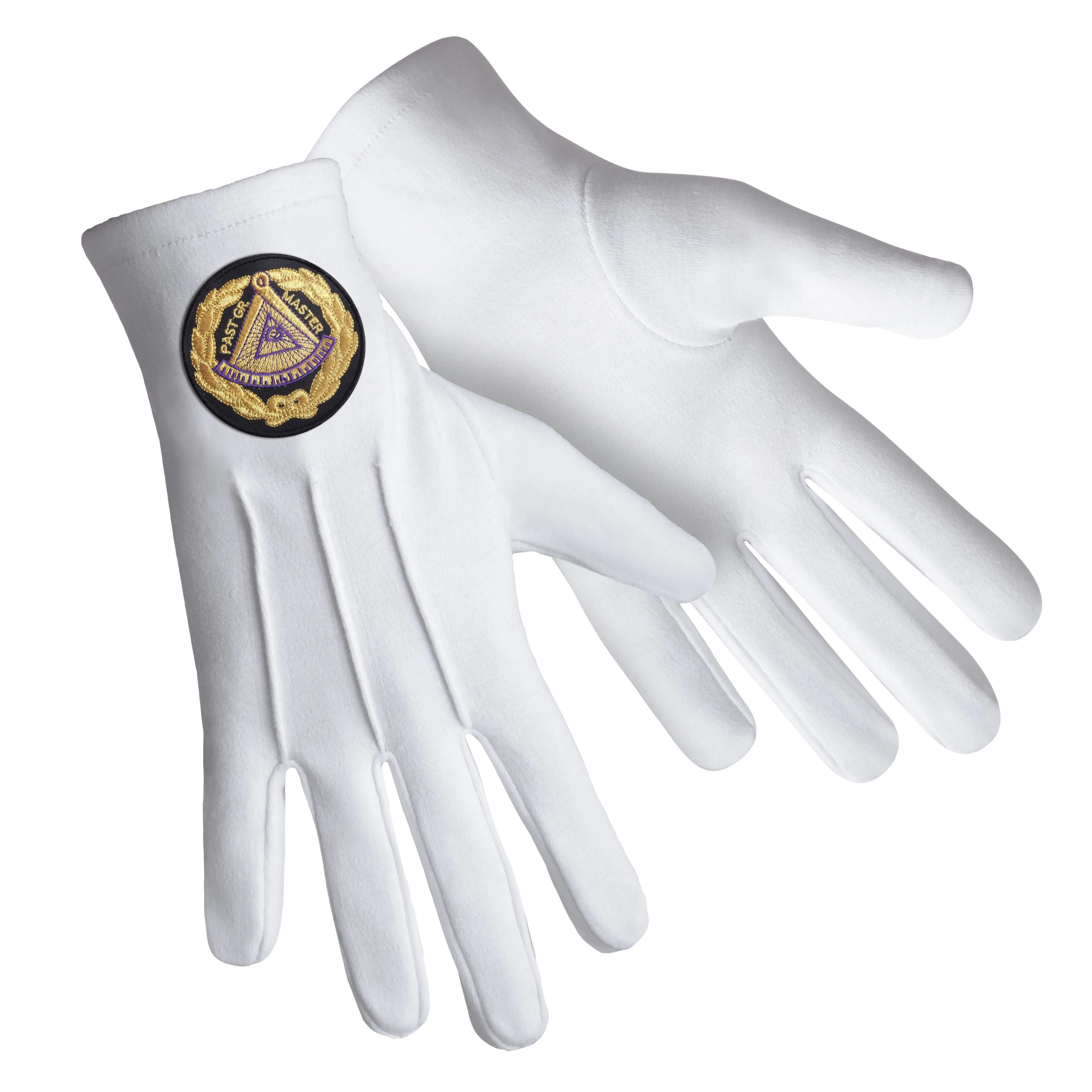 Past Grand Master Blue Lodge Gloves - Machine Embroidery Cotton With Black Patch